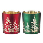 Christmas Tree Etched Glass Candle Holders, Set of 2