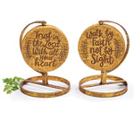  text from Proverbs 3:5 "Trust in the Lord With All Your Heart." The second 2-sided desk spinner has text from 2 Corinthians 5:7 -"Walk by Faith, not by Sight."