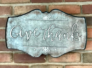 Give Thanks Embossed Metal Wall Sign